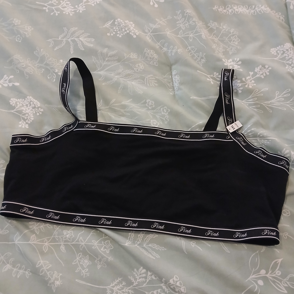 PINK Victoria's Secret Black Seamless Bandeau Bralette with Logo Trim
